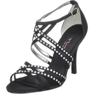 NINA Women's Satin Embellished Crysten Ankle-Strap Dress Sandal Heels |Size 9.5